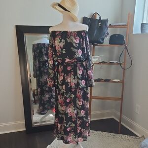 Nine West Black Floral Boho Dress